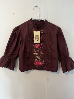 Bombay Paisley Embroidered Plum Peasant Top